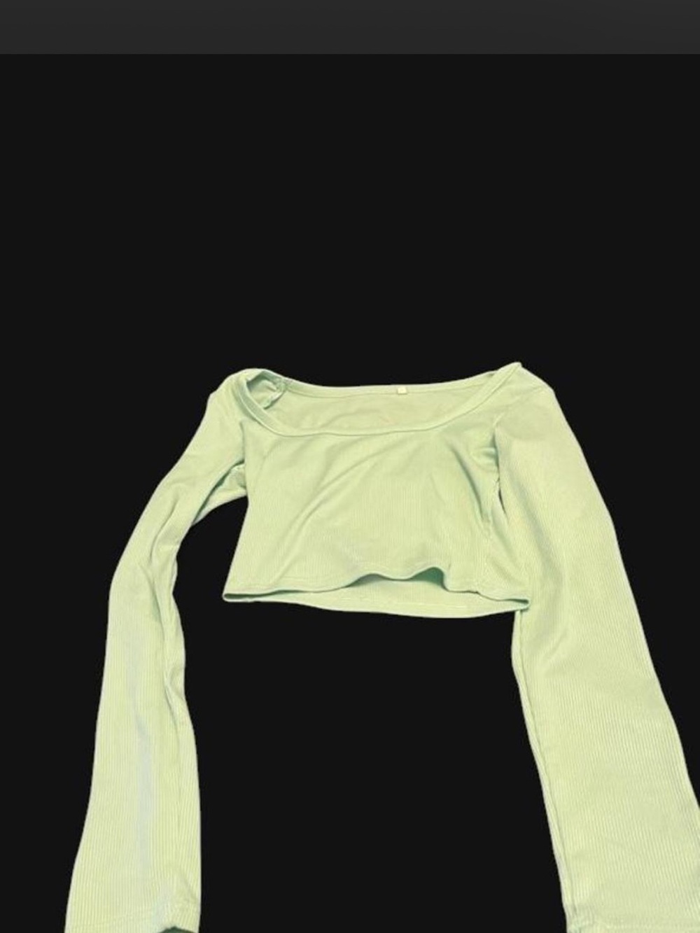Light Green Ribbed Long-Sleeve Crop Top